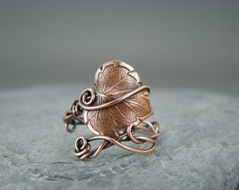 Leaf ring ~ Copper leaf ring ~ Adjustable ring ~ Thumb ring ~ Copper rings ~ Copper ring ~ Nature ring ~ Leaves ring ~ Adjustable leaf ring