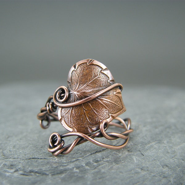 Leaf ring ~ Copper leaf ring ~ Adjustable ring ~ Thumb ring ~ Copper rings ~ Copper ring ~ Nature ring ~ Leaves ring ~ Adjustable leaf ring