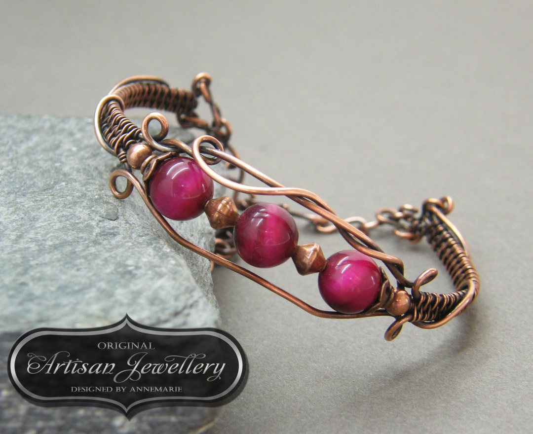 Wire Wrapped Copper Bracelet Wire Wrapped Copper Bangle Adjustable