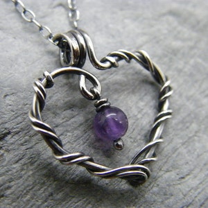 Amethyst necklace ~ Sterling silver amethyst pendant ~ February birthstone ~ February birthday jewellery ~ Purple amethyst ~ Heart necklace