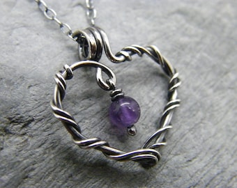 Amethyst necklace ~ Sterling silver amethyst pendant ~ February birthstone ~ February birthday jewellery ~ Purple amethyst ~ Heart necklace