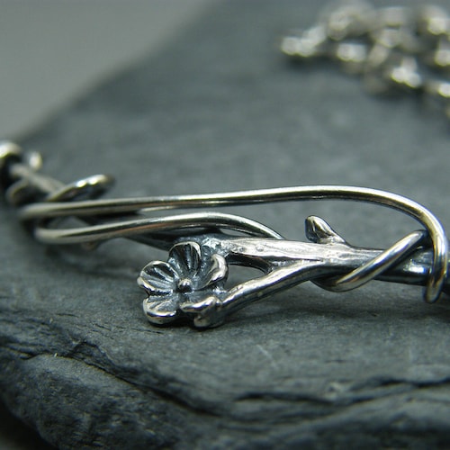 Bracelet brindille réglable en argent sterling : bijoux fleurs botaniques