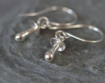 Handmade Sterling Silver Mushroom Dangle Earrings: Cottagecore Gift