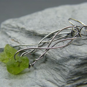 Peridot dangle earrings ~ Peridot earrings ~ Raw crystal earrings ~ Sterling silver ~ Elegant earrings ~ Raw peridot ~ Peridot crystals