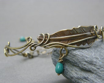 Feather bracelet ~ Feather jewellery ~ Turquoise bracelet ~ Adjustable turquoise bracelet ~ Adjustable bangle ~ Feather bangle ~ Gift