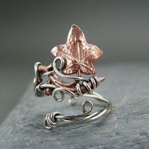 Adjustable ring ~ Leaf ring ~ copper leaf ring ~ Silver leaf ring ~ Mixed metal ring ~ Thumb ring ~ Oak leaf ring ~ Gift for nature lover