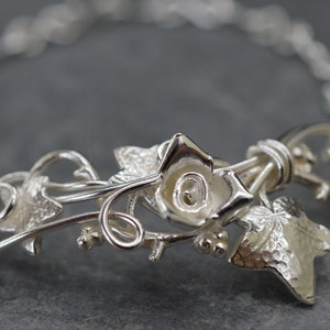 Sterling silver leaf bracelet Ivy leaves Rose bracelet Ivy leaf jewelry Silver leaf bracelet Woodland bracelet Unusual gift image 5