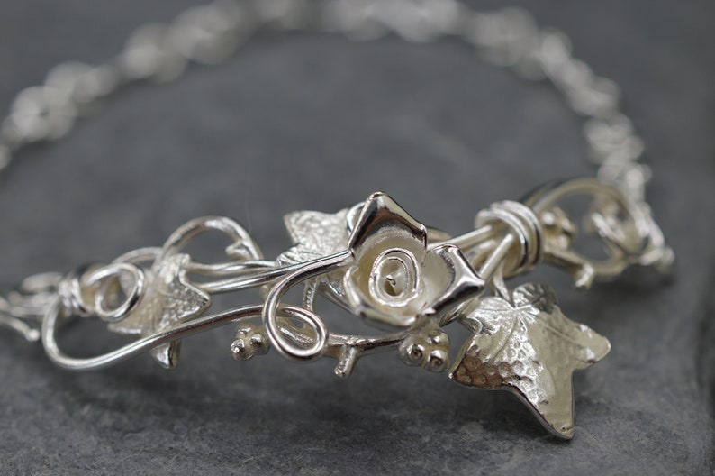 Sterling silver leaf bracelet Ivy leaves Rose bracelet Ivy leaf jewelry Silver leaf bracelet Woodland bracelet Unusual gift image 5