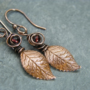 Garnet earrings ~ Gift for mom garnet ~ January birthstone ~ Nature inspired gifts for mom ~ Birthstone earrings January ~ Garnet ~ Leaves