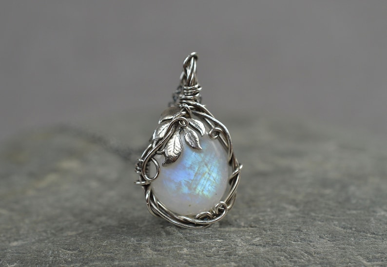 Moonstone necklace Sterling silver moonstone necklace Blue moonstone necklace Moonstone pendant Moonstone gift for her Moonstone image 1