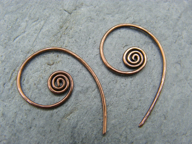 Sleeper hoops Hoop earrings 1 inch hoops Sleepers Copper hoop earrings Spiral hoops Spiral hoop earrings Minimalist hoops image 1