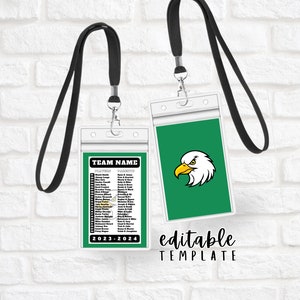 EDITIERBARE Team Roster Card VORLAGE 2 - mit Namen der Eltern - Sie personalisieren mit Ihrem Teamlogo / Spieler / Farben - zweiseitig