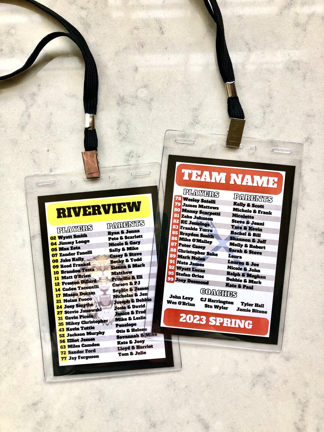 Team Roster Cards With Parent Names Personalized With Your Team Logo Team Roster Cards With Parent Names Personalized With Your Team Logo