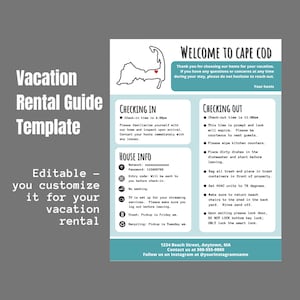 Guía de alquileres vacacionales - Diseño de Cape Cod - Plantilla editable ***USTED EDITA E IMPRIME***