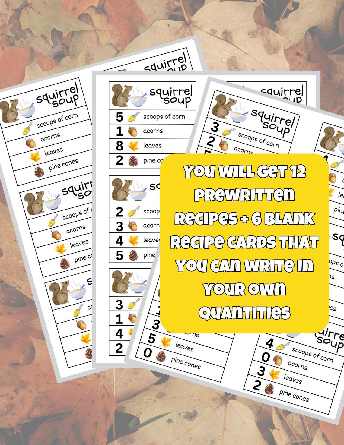 Fall "squirrel Soup" Recipe Cards for Preschool Sensory Bin - Etsy