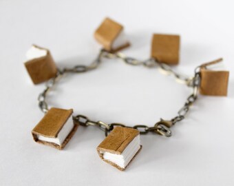 One Color Mini Book Chain Bracelet with Tiny Leather Books, Made to Order Jewelry, Quirky Gift for Librarian, Book Lover, Author, Teacher