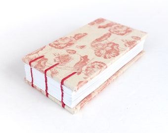 Horizontal Coptic Unlined Notebook in Red and Cream, Unique Pocket Sized Sketchbook, Recipe Book, Smashbook, Artist Diary, Gift for Her