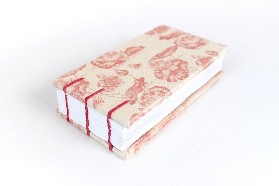 Horizontal Coptic Unlined Notebook in Red and Cream, Unique Pocket