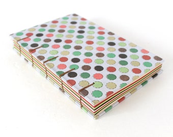 Coptic Stitched Hardcover Polkadot Notebook with Multi Colored Paper, Handbound Unlined Notebook, Unique Recipe Book, Smashbook, Unisex Gift