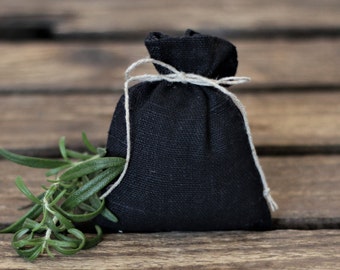 Set of 10 Black Linen Favor Bags, Washed Linen Gift or Storage Pouch