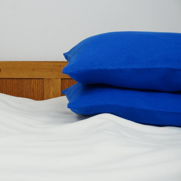 Royal blue (cobalt) linen pillow case,  royal blue bedroom linen pillow cover, blue pillow sham for bed in Euro, Standard, Queen, King sizes