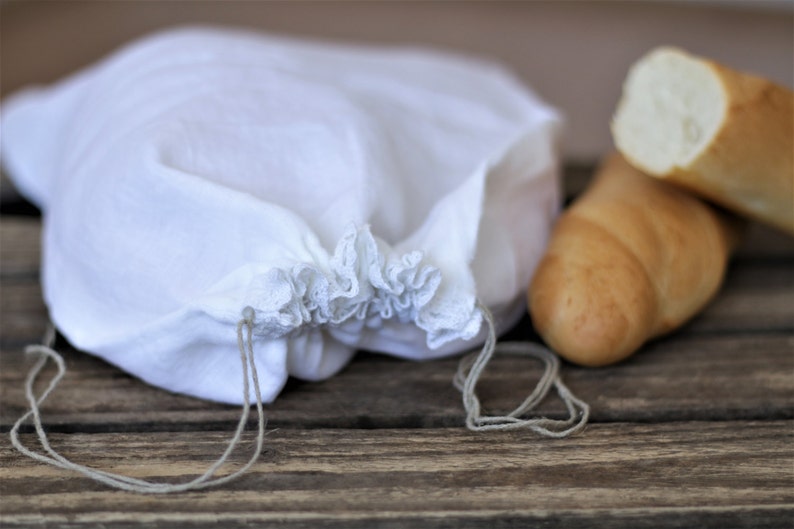 Sacs de pain en lin blanc, gardien de pain réutilisable, rangement du pain, sac écologique à cordon, sac à pain long, sac de nourriture, sac à pain en tissu écologique, image 2