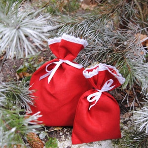 Christmas natural linen gift bag, christmas sack, christmas favor bag, christmas decor, christmas favor, christmas pouch, party favor bag image 1