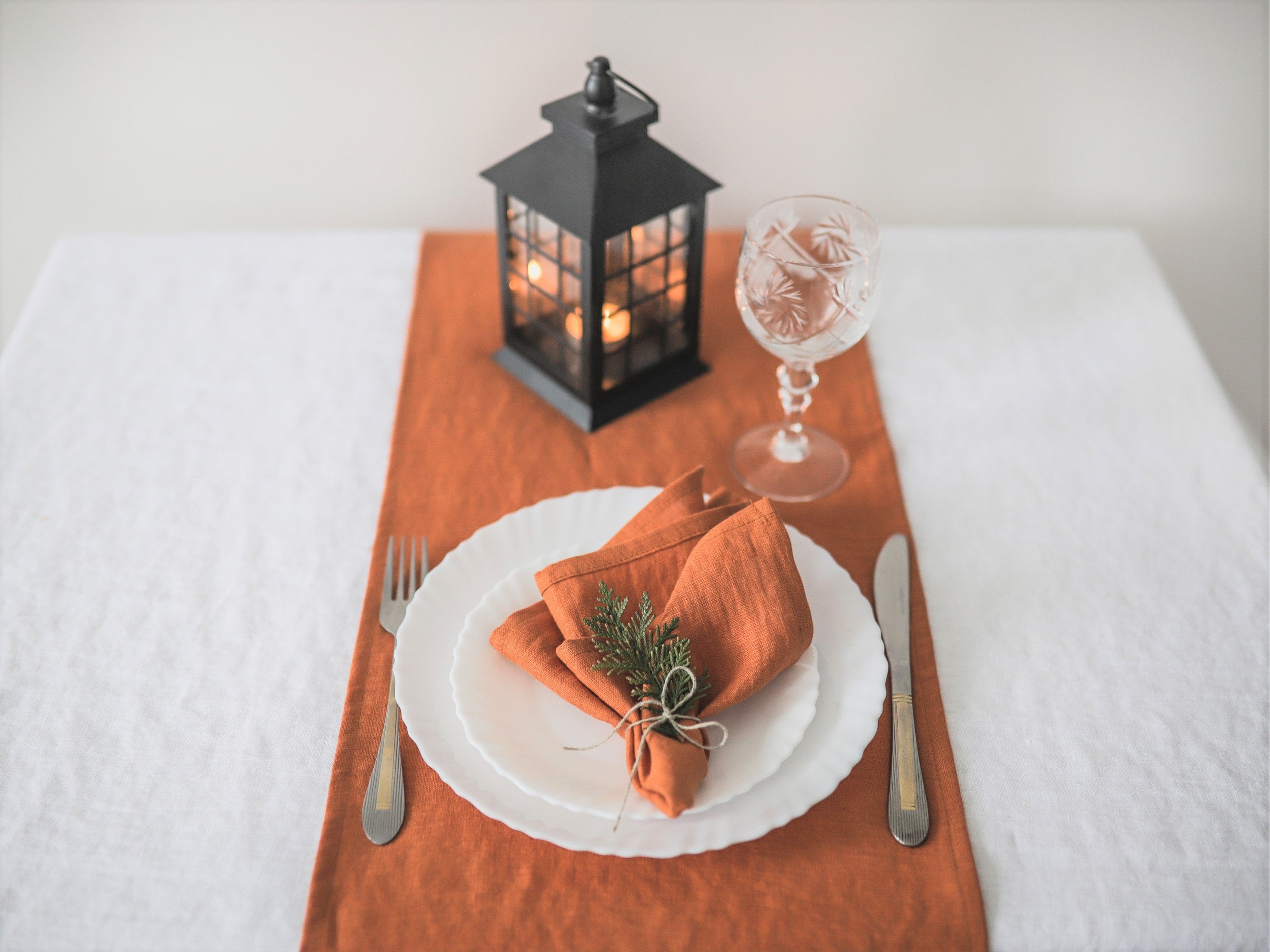 Burnt orange linen table runner, rustic linen runner, wedding table r…