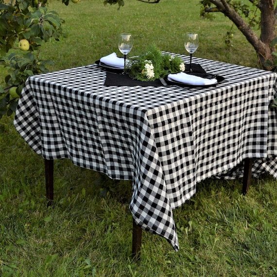Black white table linens discount