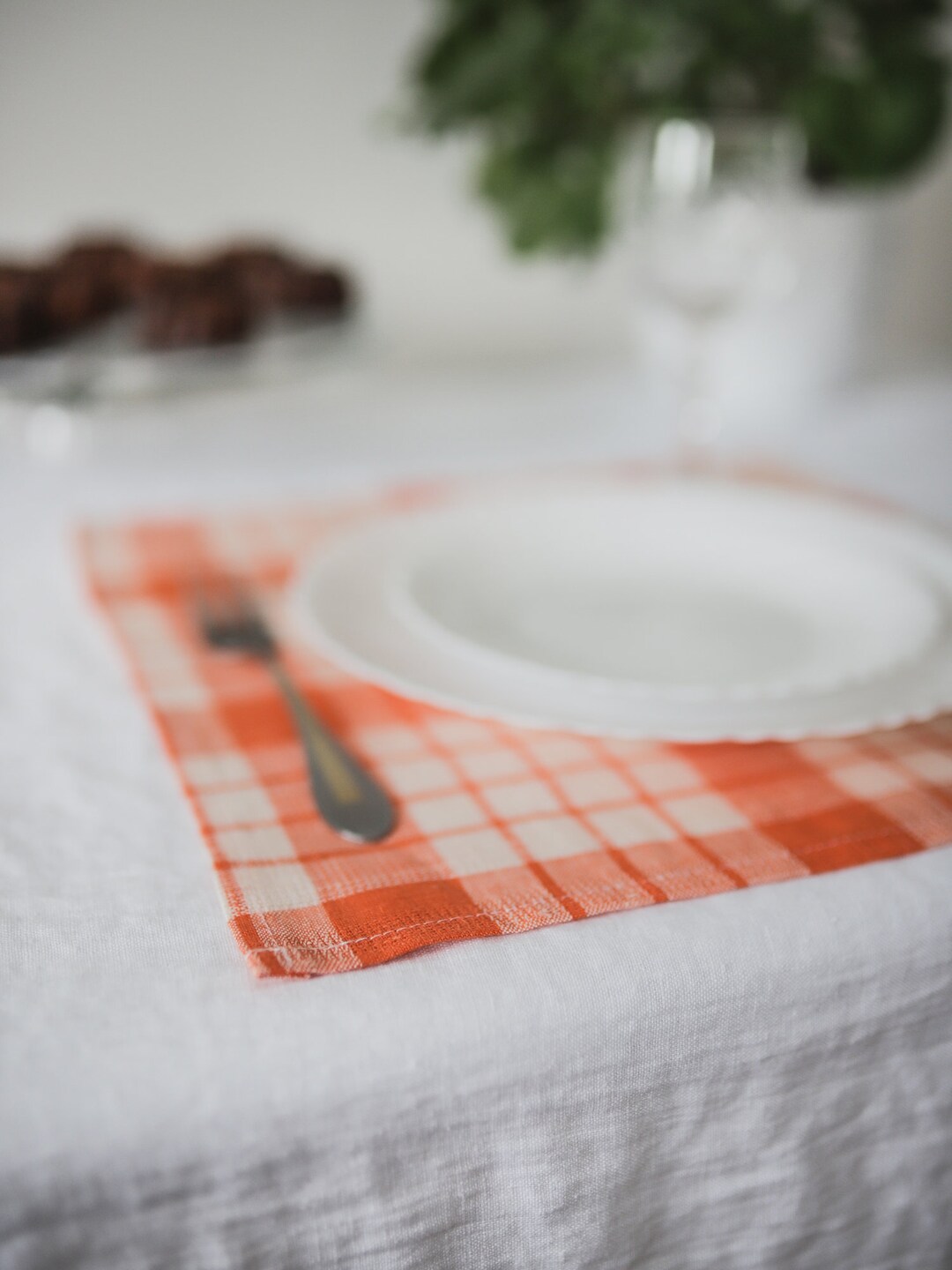 Check Linen Cloth Napkins Orange Plaid Linen Napkins Easter Etsy