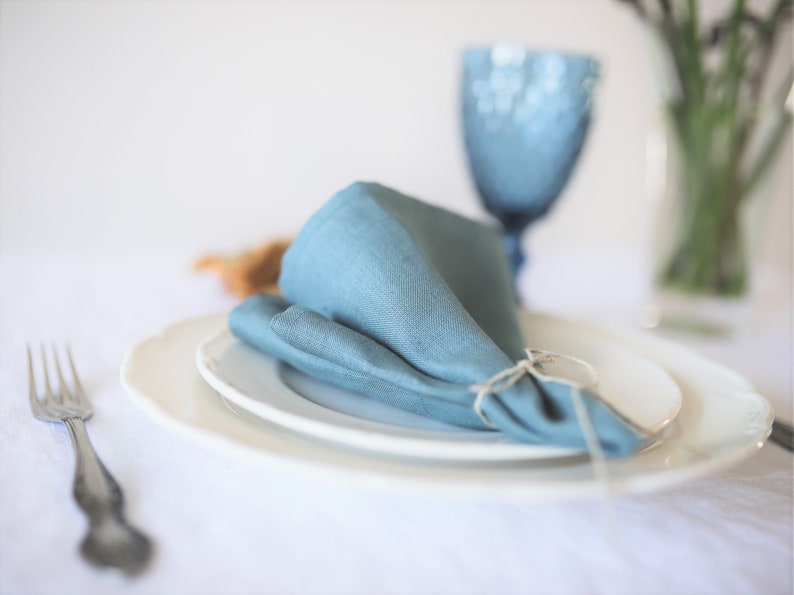 Teal linen cloth napkins 16 cloth napkin rustic linen Etsy