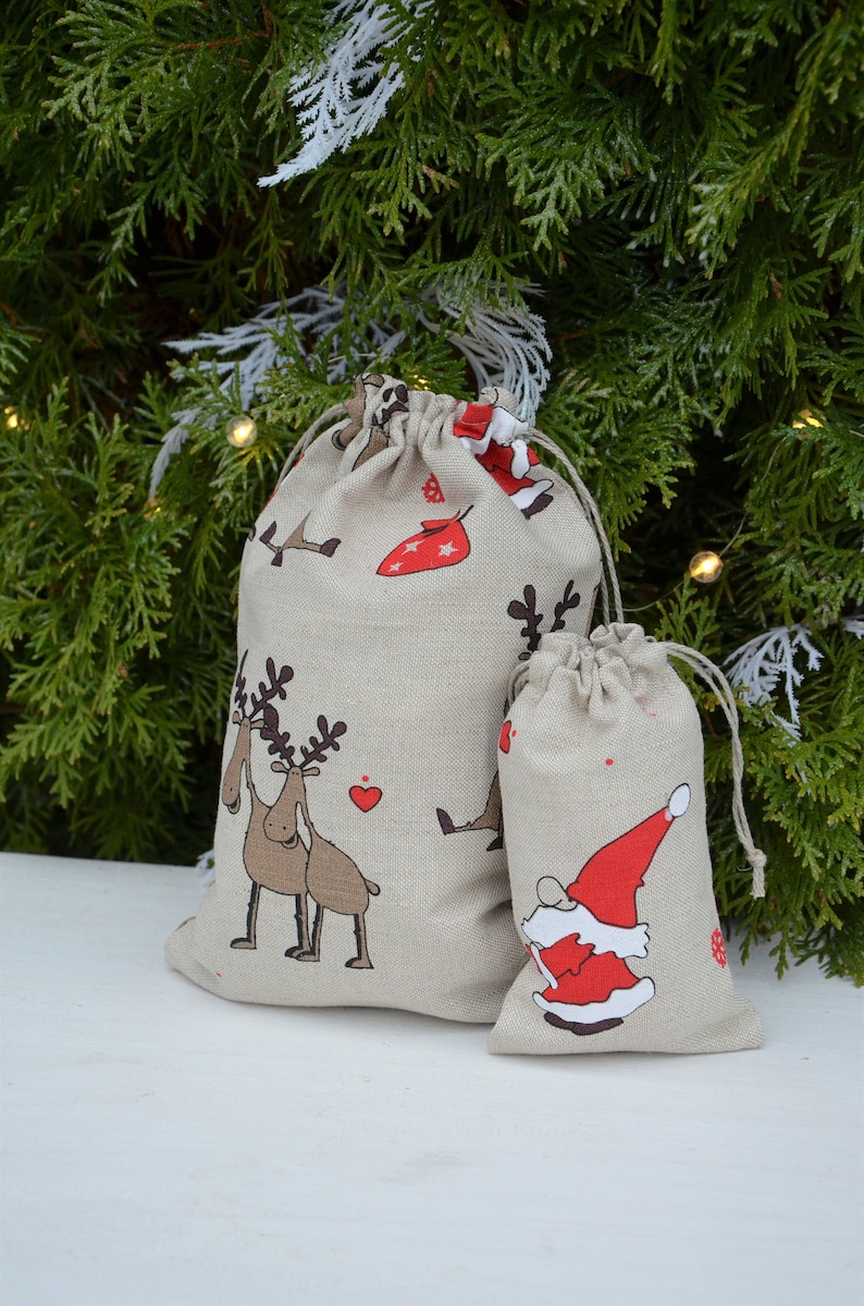 Christmas favor bags santa gift bag Christmas treats bag christmas santa bag favor bag santa claus bag christmas sackburlap christmas image 5