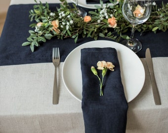 Dark blue wedding table napkins, navy blue linen napkin, dinner linen cloth napkins, linen table cloth, washed linen napkins, wedding napkin