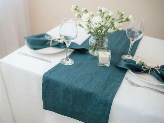 Emerald Green Linen Table Runner. Green Table Runner Wedding