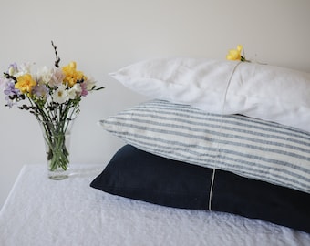 Striped, blue, white linen pillow sham. Blue stripe linen pillow case. Washed linen pillow cover. Pillow Cover Standard, Euro, King sizes