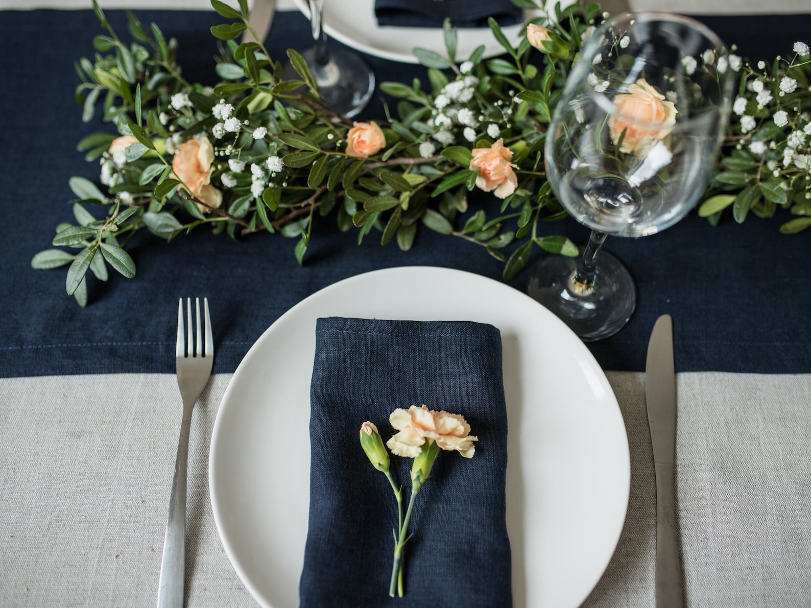Navy Blue Linen Table Runner Linen Table Cloth Table Runner Etsy
