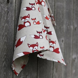 Fox tea Towel for Christmas gift. Linen dish towel with printed fox baby for Kitchen decor. Woodland print hand towel. Animal kitchen towel