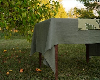 Toalha de mesa de linho natural estilo fazenda. Toalha de mesa verde. Toalha de mesa retangular e quadrada. Toalha de mesa verde-floresta e verde-oliva. Toalha de mesa personalizada.