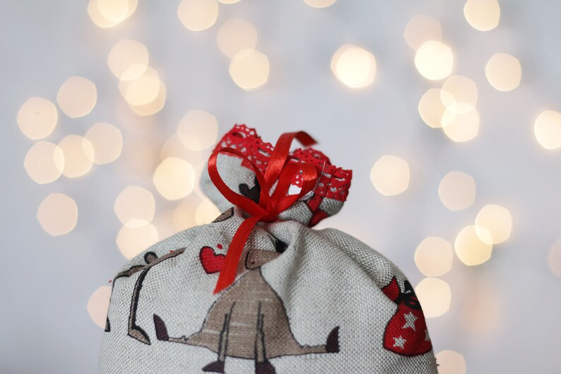 Christmas Linen Gift Bags Rudolf Decor Ornament Santa Sack Etsy