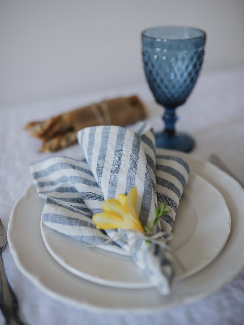 Blue white striped napkins striped cloth napkins flax Etsy