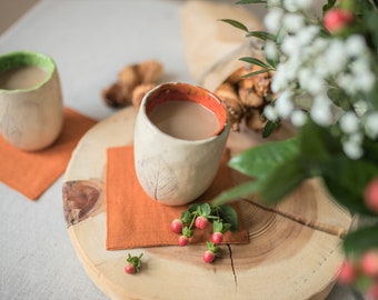 Ensemble de sous-verres en lin orange brûlé, sous-verres en tissu écologique, sous-verres en tissu orange pour boisson de mariage, sous-verres carrés, sous-verres à cocktail en tissu