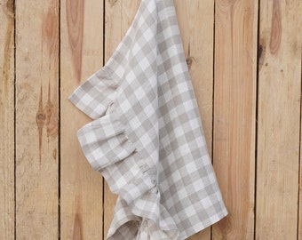 Natural Linen Tea Towel with Ruffles for Kitchen Decor- Reusable Eco-Friendly Towel