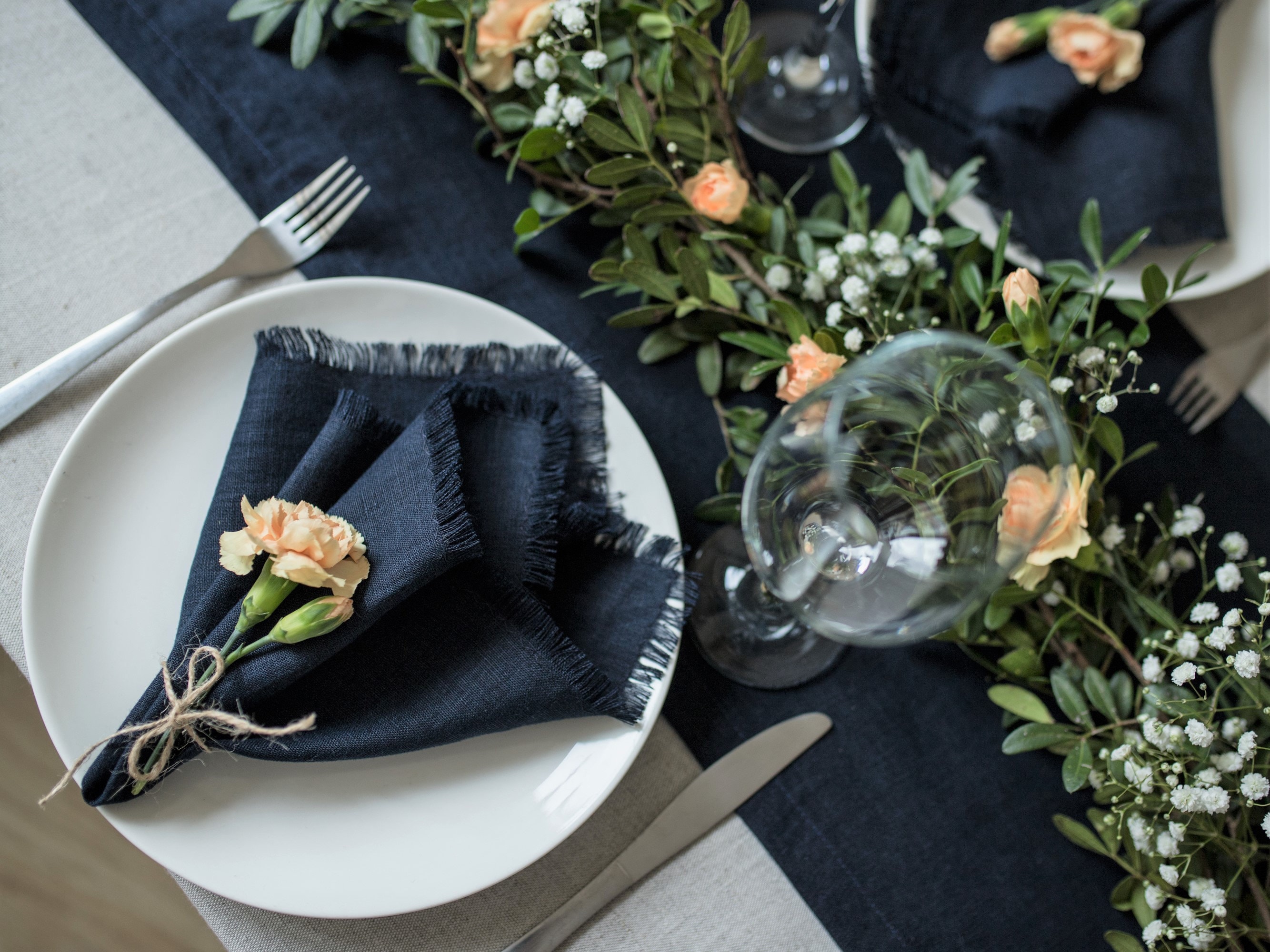 Dark Blue Linen Fringe Napkins Navy Blue Wedding Linen Etsy UK