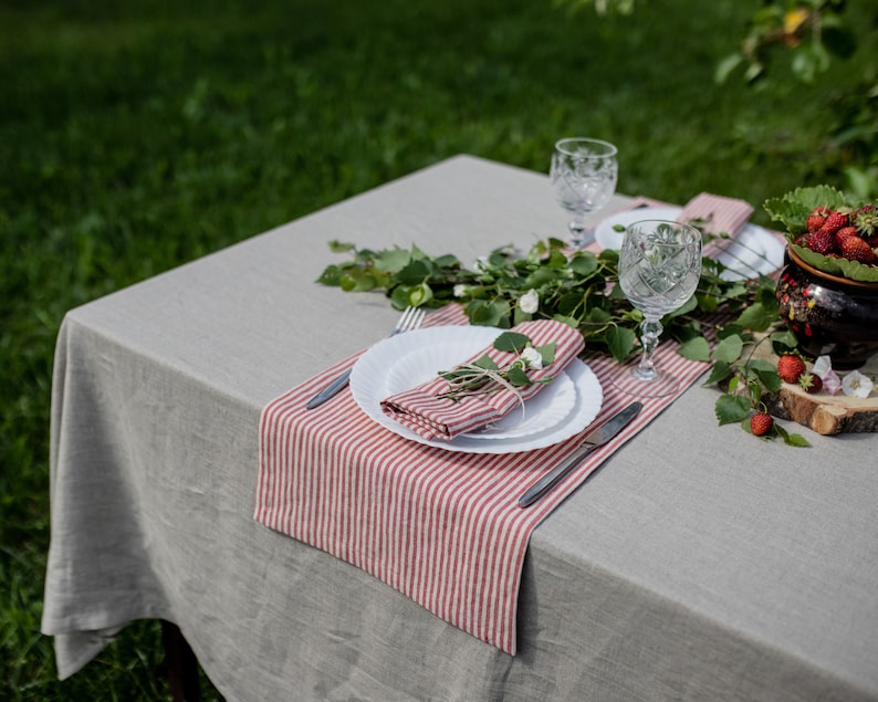 Striped red linen cotton cloth napkins striped red wedding Etsy