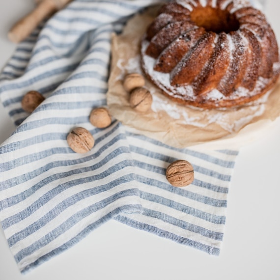 Washed linen hand towel, eco friendly kitchen towel, Linen tea towel, flax hand towel, natural dish towel, blue white striped towels