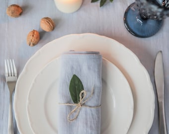 Dusty blue linen wedding napkins, dusty blue cloth napkins, soft washed linen napkins cloth, linen napkin, dusty blue dinner napkins