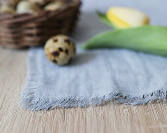 Dusty Blue linen table runners, fringe table cloth, rustic table runner, fringe table runner, washed linen table runner, table cloth wedding