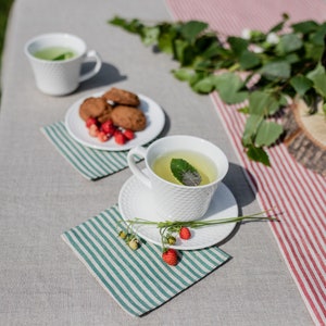 Set green striped linen coasters, eco fabric coasters, cloth coasters, square coasters rustic coasters, cloth cocktail coasters, cup coaster