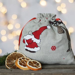 Christmas favor bags santa gift bag Christmas treats bag christmas santa bag favor bag santa claus bag christmas sackburlap christmas image 1