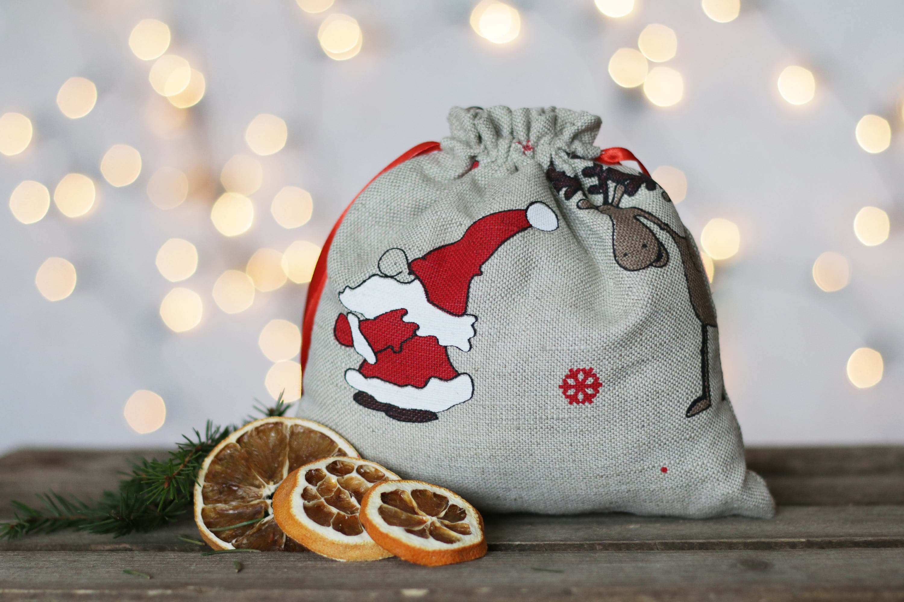 Christmas favor bags santa gift bag Christmas treats bag christmas santa bag favor bag santa claus bag christmas sackburlap christmas